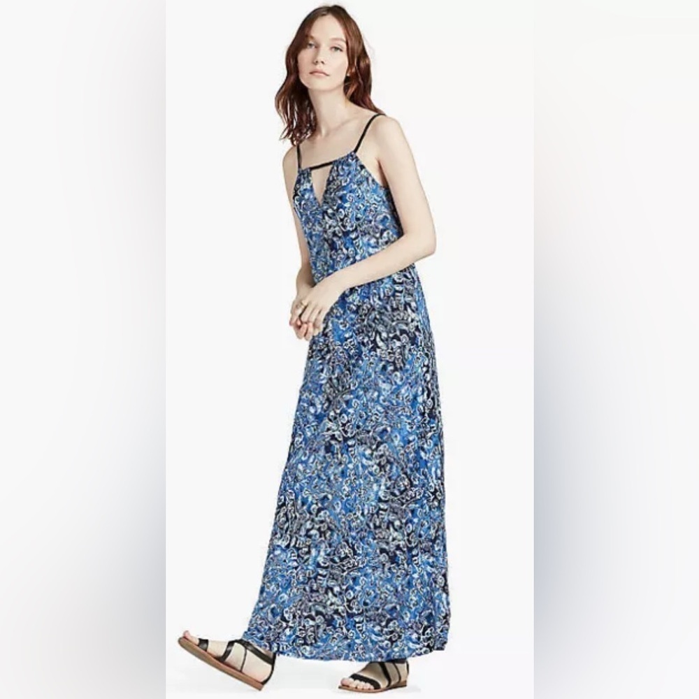 Lucky Brand Blue Floral Indigo Sleeveless Maxi Dress.  Sz XS